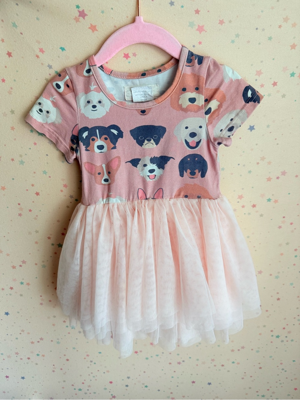 Girls Pink Dog Print Tulle Dress
